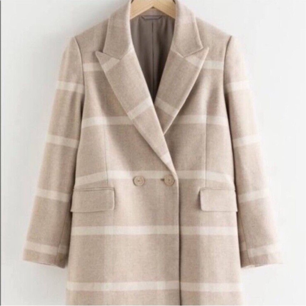 & Other Stories check jacket in light beige and off white Wool Blazer sz 8 US